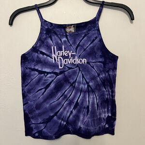 Vintage Y2K Harley Davidson Retro Hippie Biker Tank Top Purple Tie Dye L